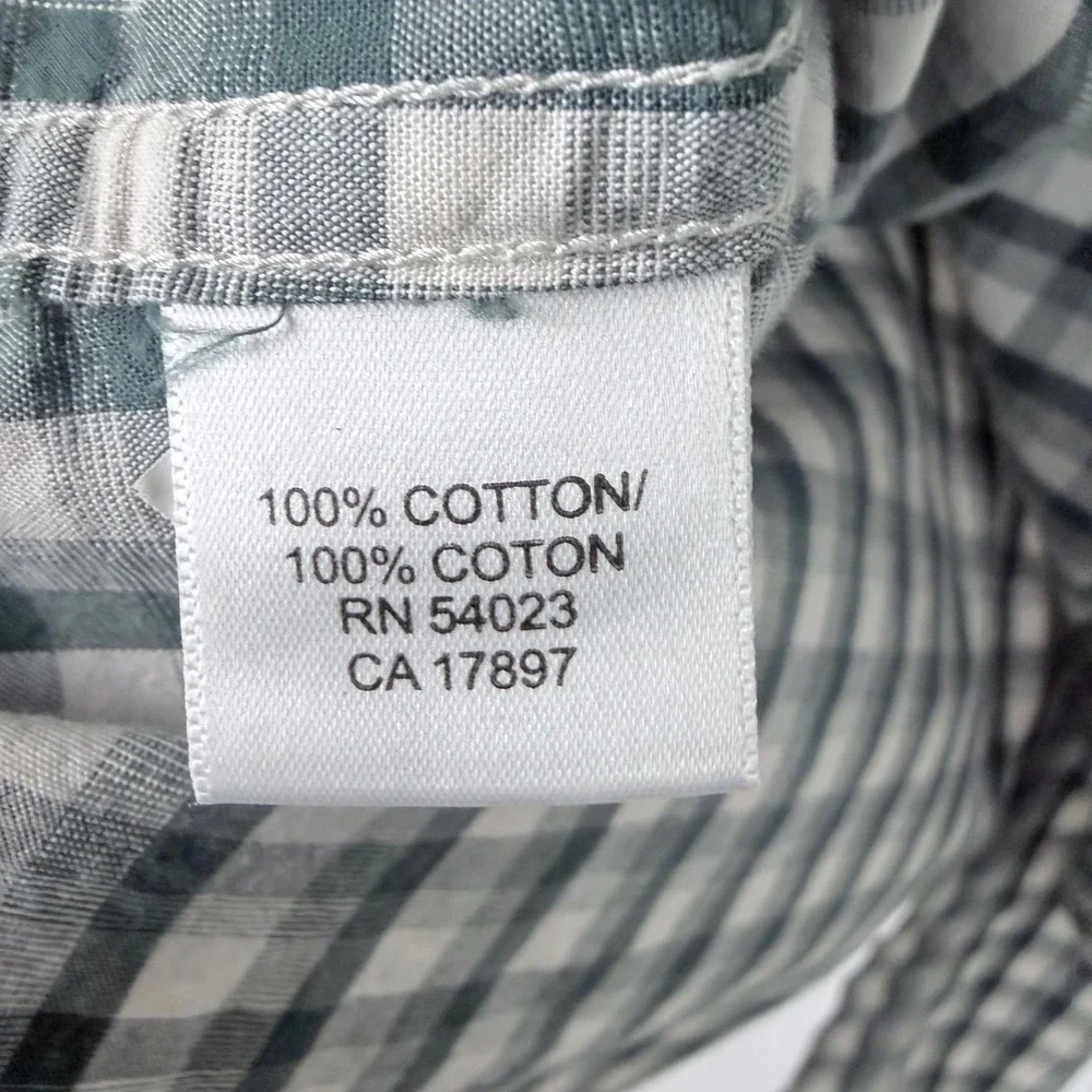 Banana Republic Mens Large Gingham‎ Check Button Down Shirt Green White Cotton